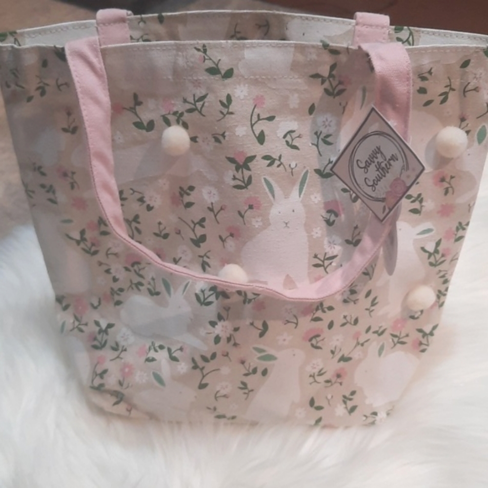 Pink and Cream Tote Bag with Sweet Bunny Design